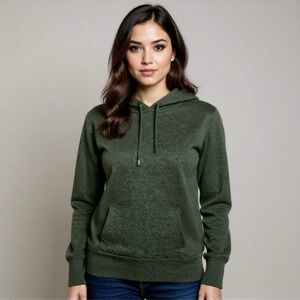 Nicole Miller Sweater Pullover Hoodie Green Sz Small 100% Extra Fine Merino Wool